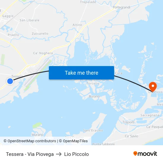 Tessera - Via Piovega to Lio Piccolo map