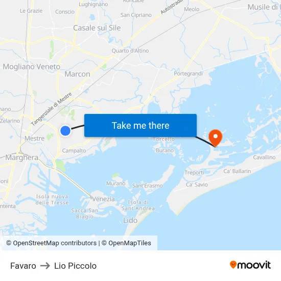 Favaro to Lio Piccolo map