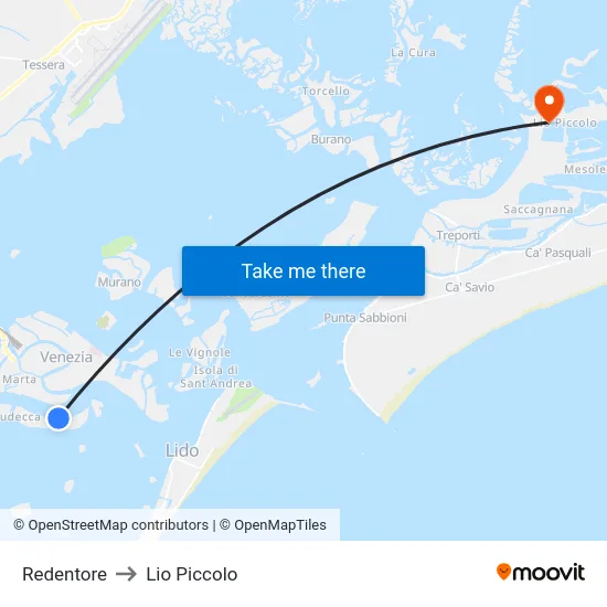 Redentore to Lio Piccolo map