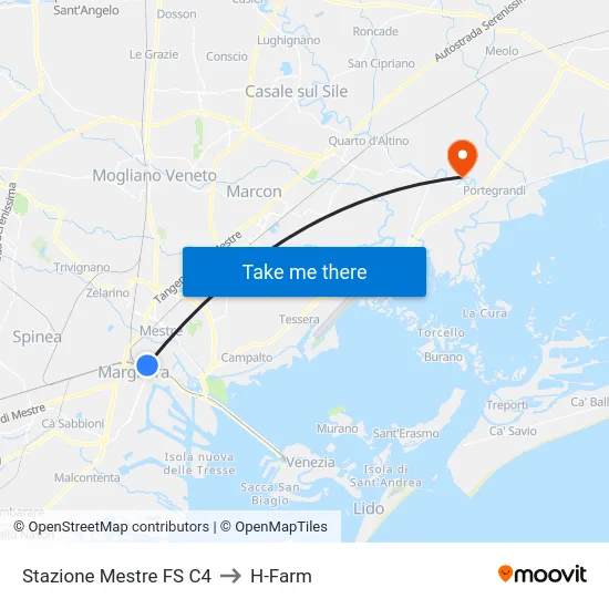 Stazione Mestre FS C4 to H-Farm map