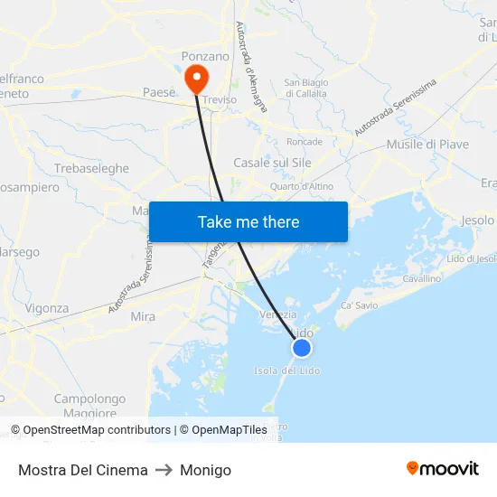 Cinema Exhibition to Monigo map