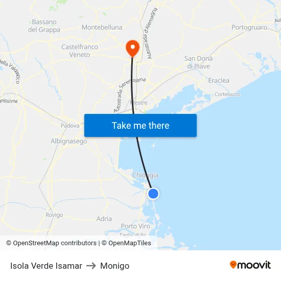 Isola Verde Isamar to Monigo map