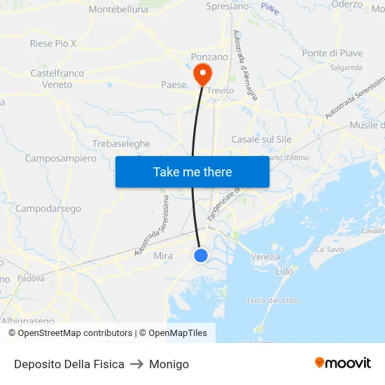 Physics Depot to Monigo map