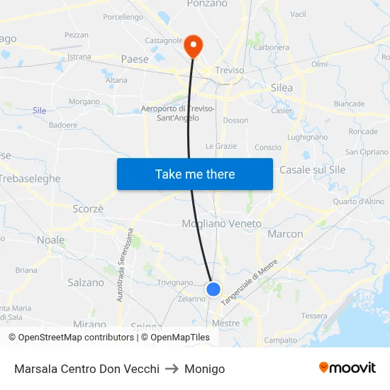 Marsala Center Don Vecchi to Monigo map