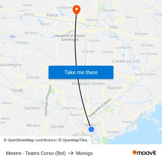 Mestre - Teatro Corso (BNL) to Monigo map