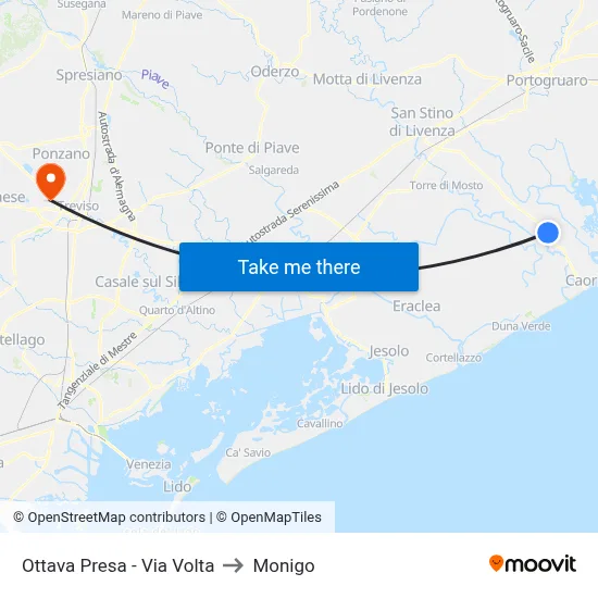 Ottava Presa - Via Volta to Monigo map