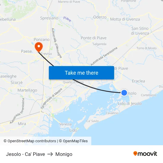 Jesolo - Ca' Piave to Monigo map