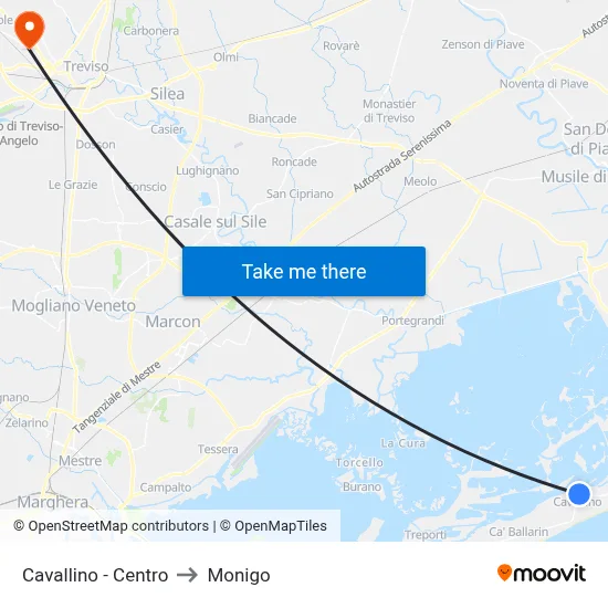 Cavallino - Center to Monigo map