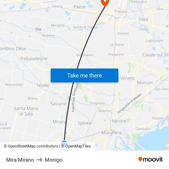 Mira-Mirano to Monigo map