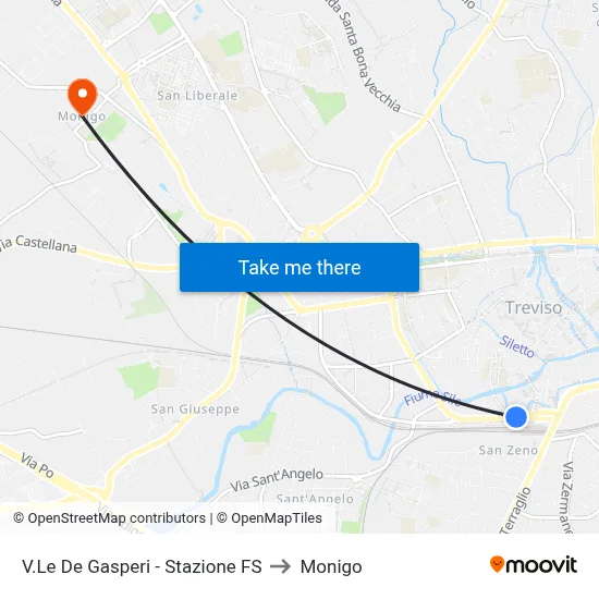 Viale De Gasperi - Railway Station to Monigo map