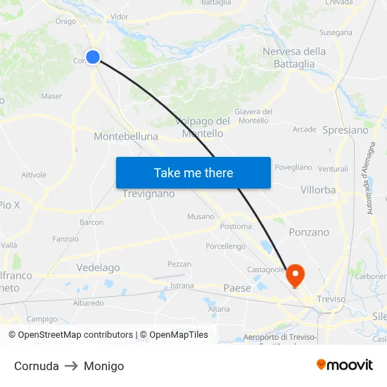 Cornuda to Monigo map
