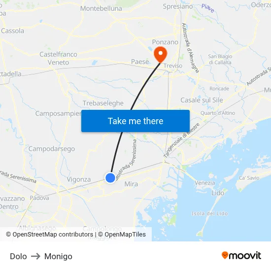 Dolo to Monigo map