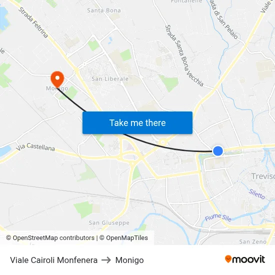 Viale Cairoli Monfenera to Monigo map