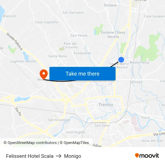 Felissent Hotel Scala to Monigo map
