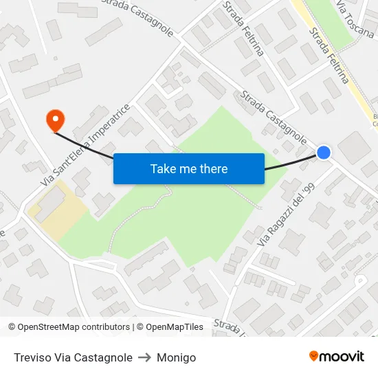 Treviso Via Castagnole to Monigo map
