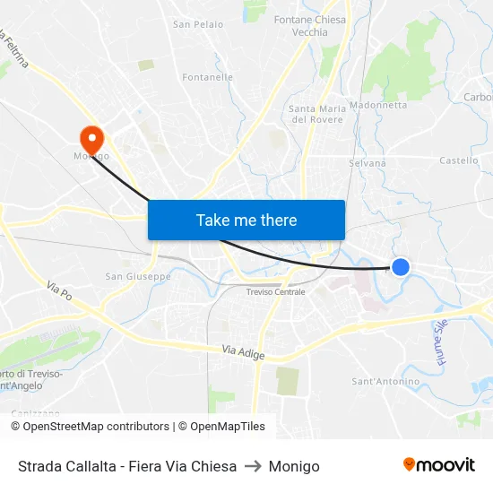 Strada Callalta - Fiera Via Chiesa to Monigo map