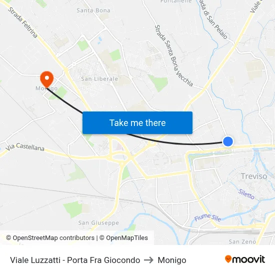 Viale Luzzatti - Porta Fra Giocondo to Monigo map