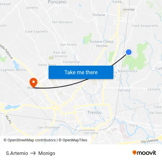 St. Artemio to Monigo map