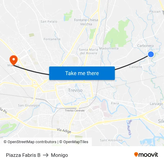 Fabris Square B to Monigo map