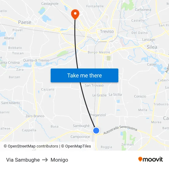 Sambughe Street to Monigo map