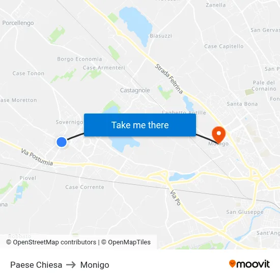 Paese Church to Monigo map