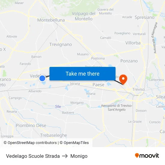 Vedelago Scuole Strada to Monigo map