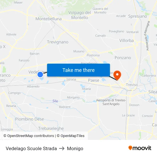 Vedelago Scuole Strada to Monigo map