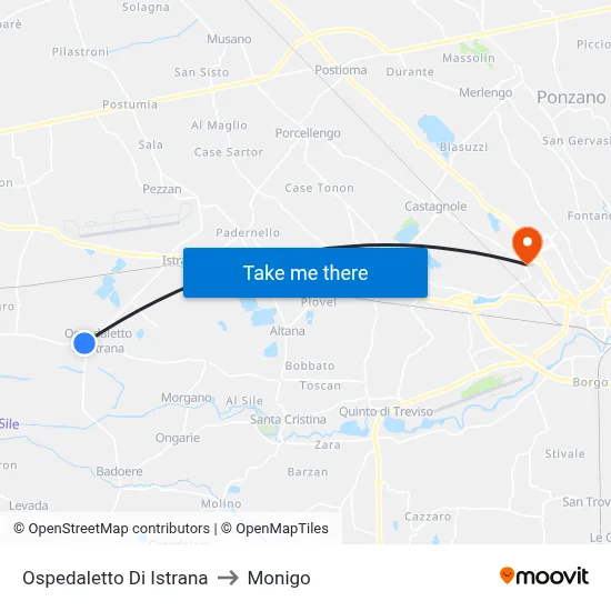 Ospedaletto Di Istrana to Monigo map
