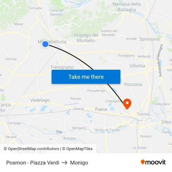 Posmon - Verdi Square to Monigo map