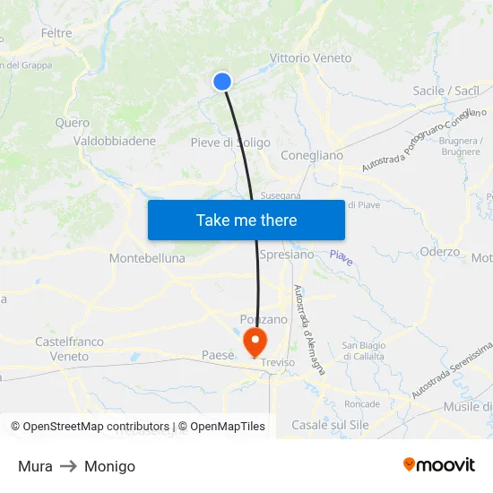 Mura to Monigo map