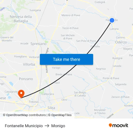 Fontanelle Town Hall to Monigo map