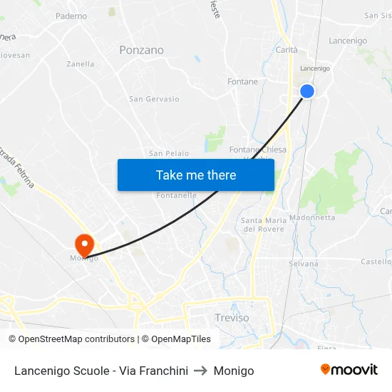 Lancenigo Schools - Via Franchini to Monigo map