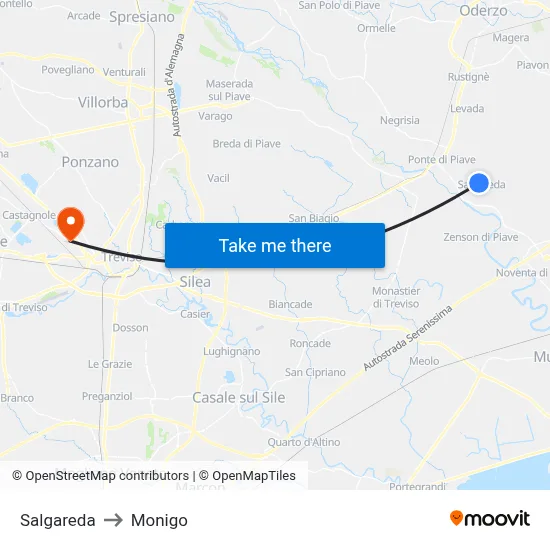 Salgareda to Monigo map
