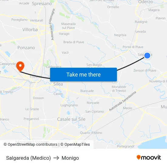 Salgareda (Doctor) to Monigo map