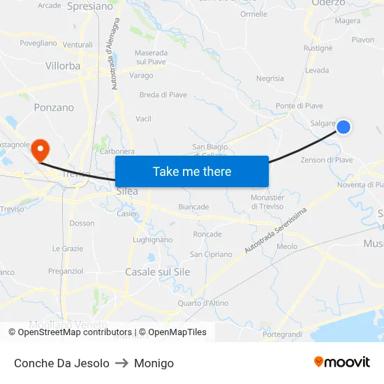 Salgareda - Industrial Zone to Monigo map