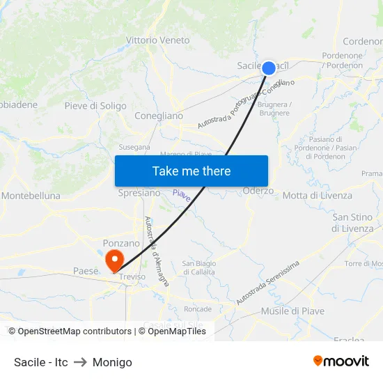 Sacile - ITC to Monigo map