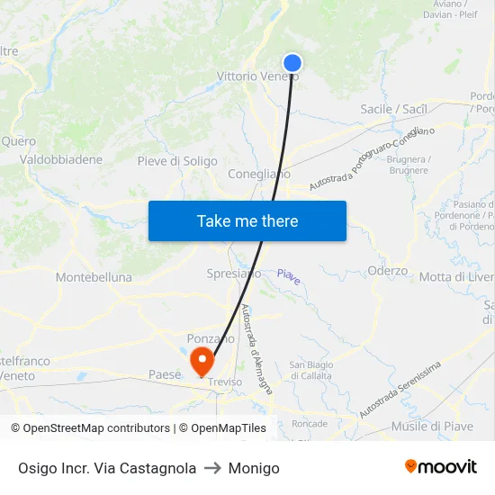 Osigo at Via Castagnola to Monigo map