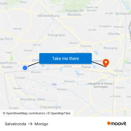 Salvatronda to Monigo map