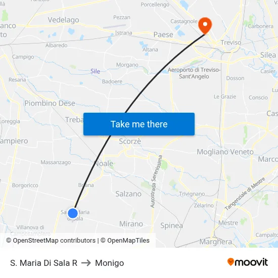 St. Maria Di Sala R to Monigo map