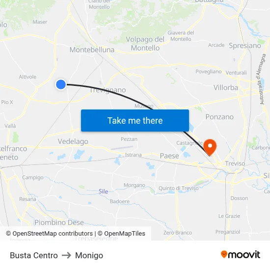 Busta Center to Monigo map