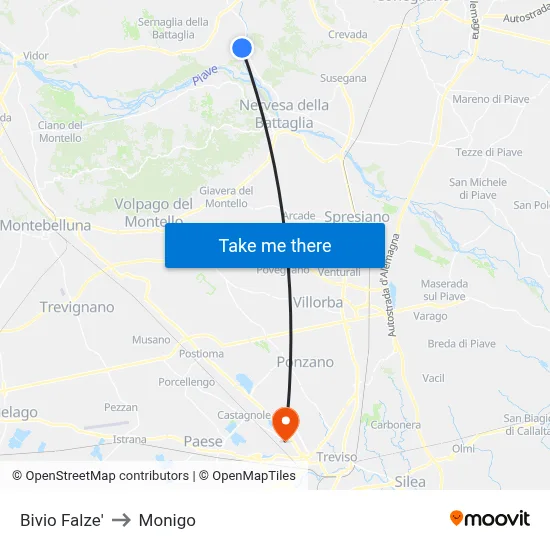 Junction Falze' to Monigo map