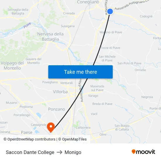 Saccon Dante College to Monigo map