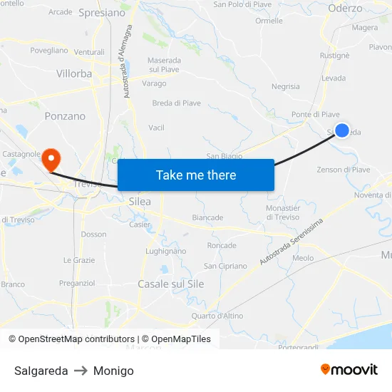 Salgareda to Monigo map