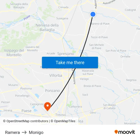 Ramera to Monigo map