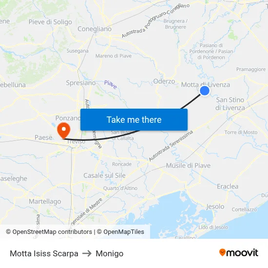 Motta ISISS Scarpa to Monigo map