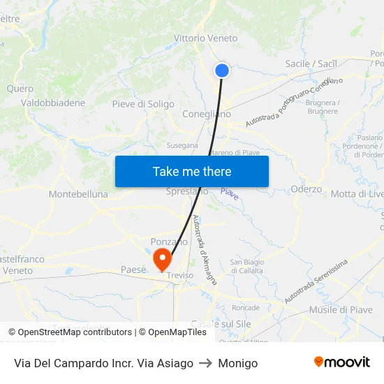 Campardo Street - Asiago Street Junction to Monigo map