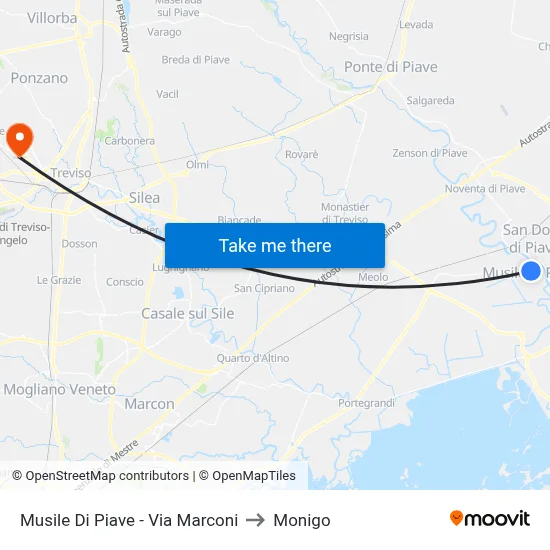 Musile Di Piave - Marconi Street to Monigo map