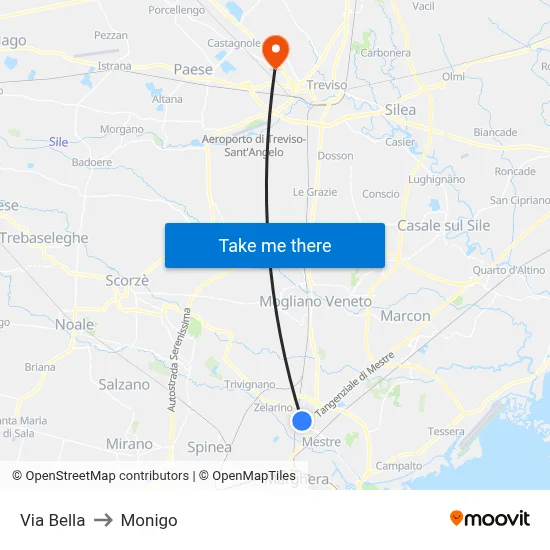 Bella Street to Monigo map