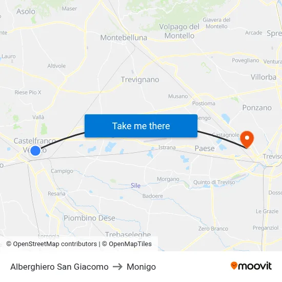 San Giacomo Hotel School to Monigo map