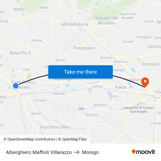 Maffioli Hotel School Villarazzo to Monigo map